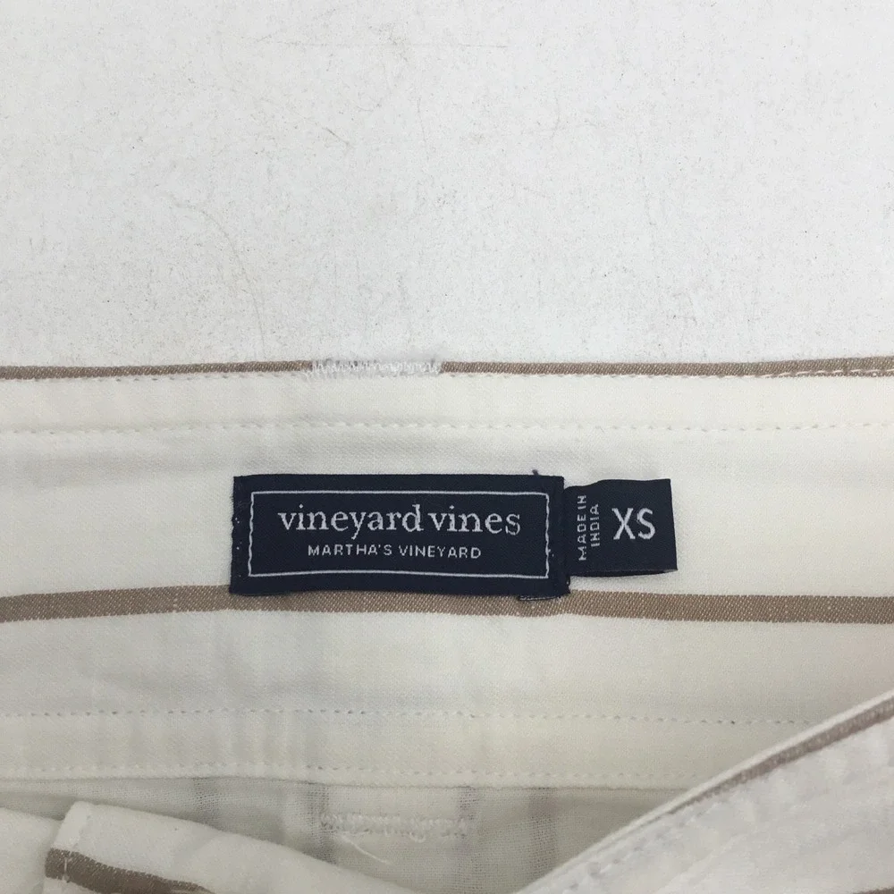 Vineyard Vines Striped Button Front Linen Blend‎ Mini Skirt White Tan XS